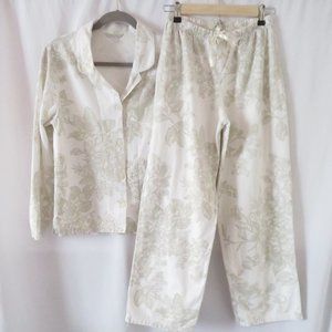 Garnet Hill Pajama Floral Cotton Flannel Two Piece Set Size XS White Floral
